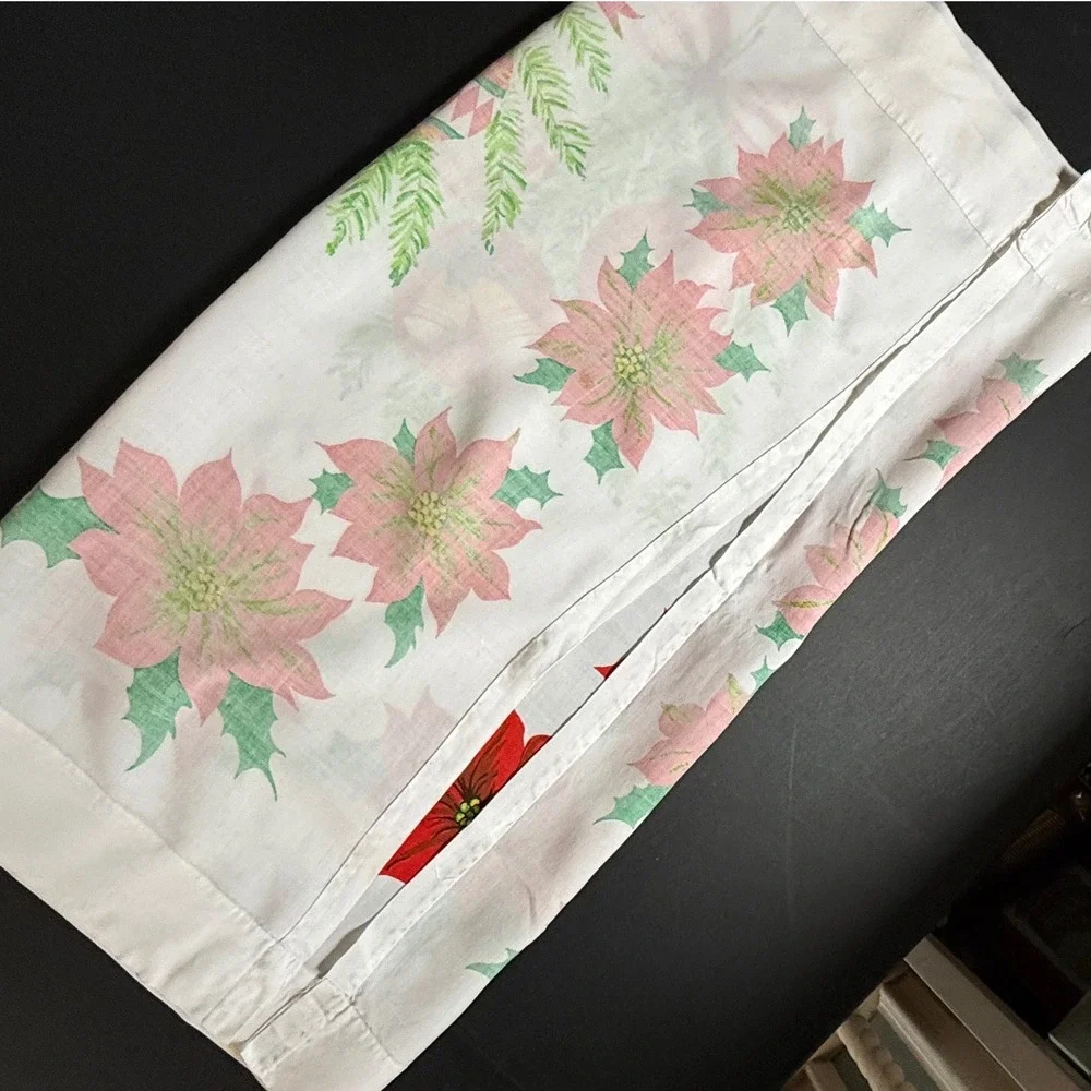 Vintage Christmas Poinsettia Cafe Curtains White Ornaments Made in Japan MCM